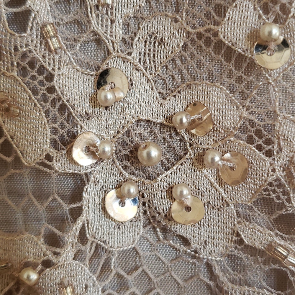 Vintage Silk Beaded Lace Trumpet Skirt Champagne Midi M L - Picture 11 of 11